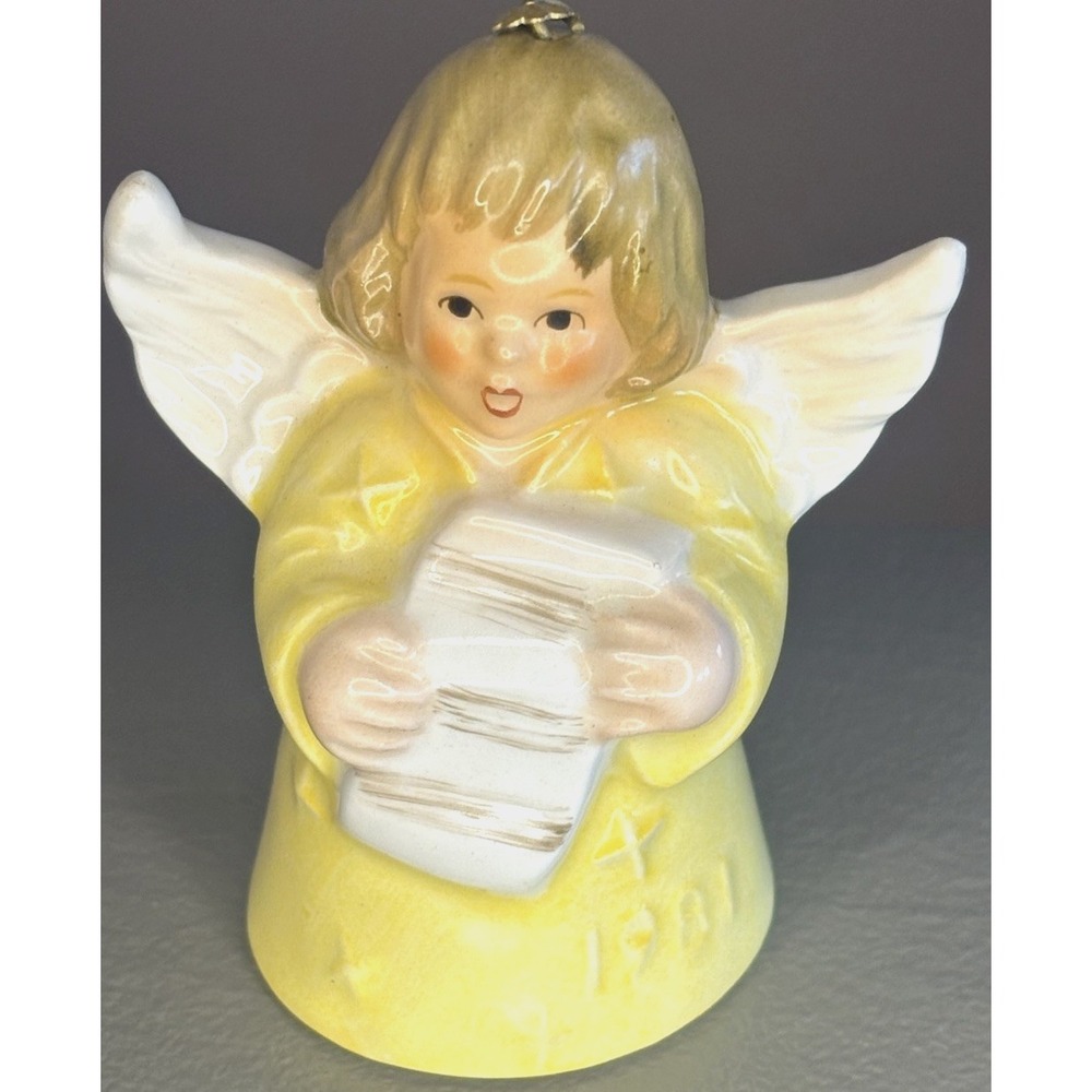 Vintage 1981 Goebel Choir Angel Bell  Christmas Tree Ornament Yellow Dress